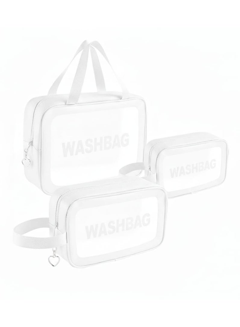 Transparent waterproof cosmetic bag for women and girls made of PVC and polyurethane plastic for storing toiletries and cosmetics while traveling (white) - Image 3